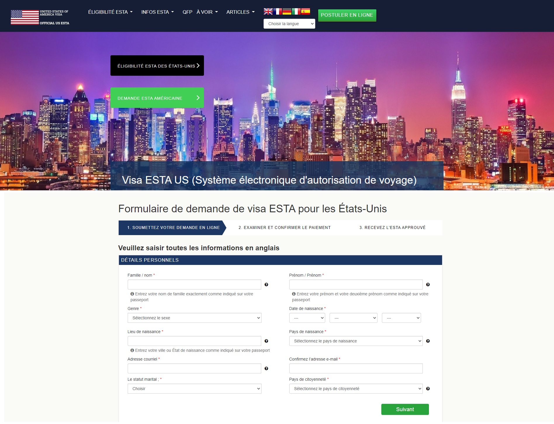 ESTA Podrška za Visa jezik u SAD -u